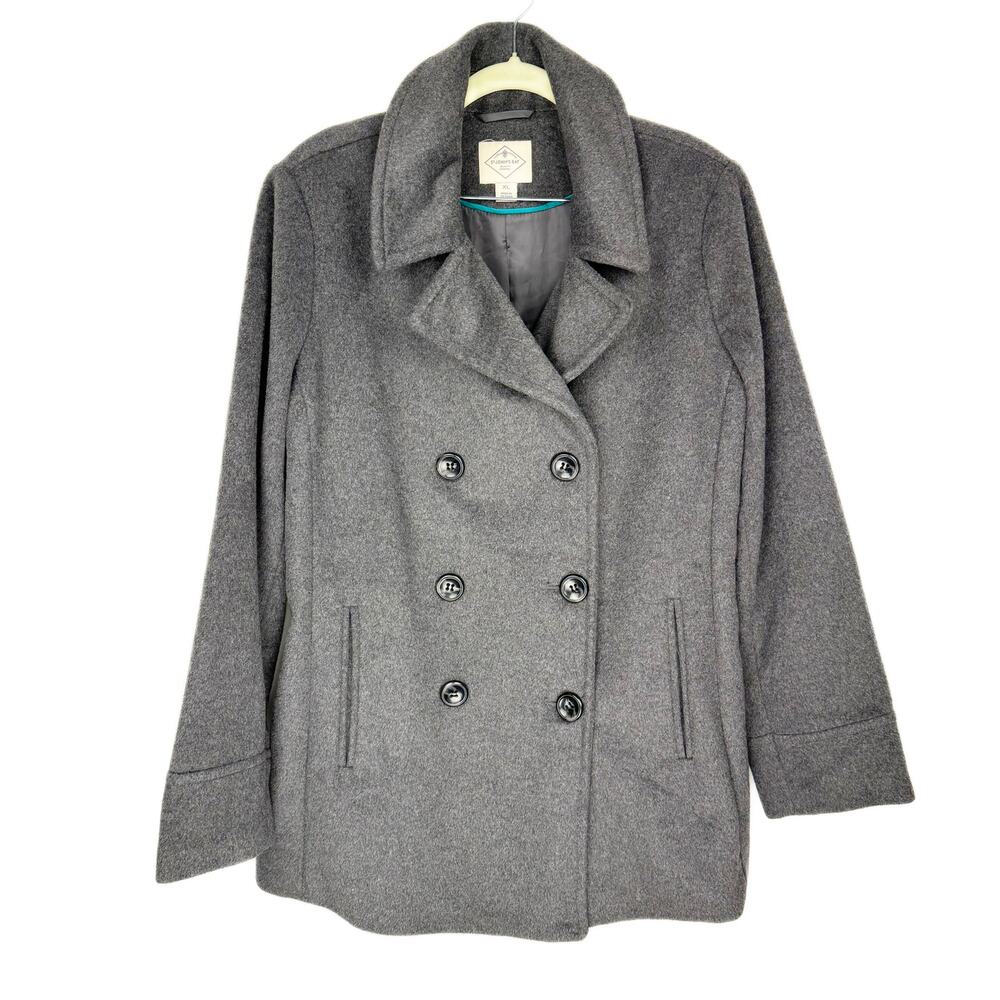 St. John's Bay Gray Double Breasted Collared Classic Basic Wool Pea Coat Sz XL